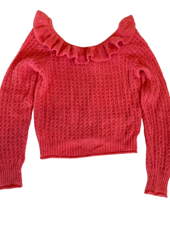 Size Medium Anthropologie Coral Ruffled Boat Neck/Off-Shoulder Lightweight Top - Picture 5 of 6